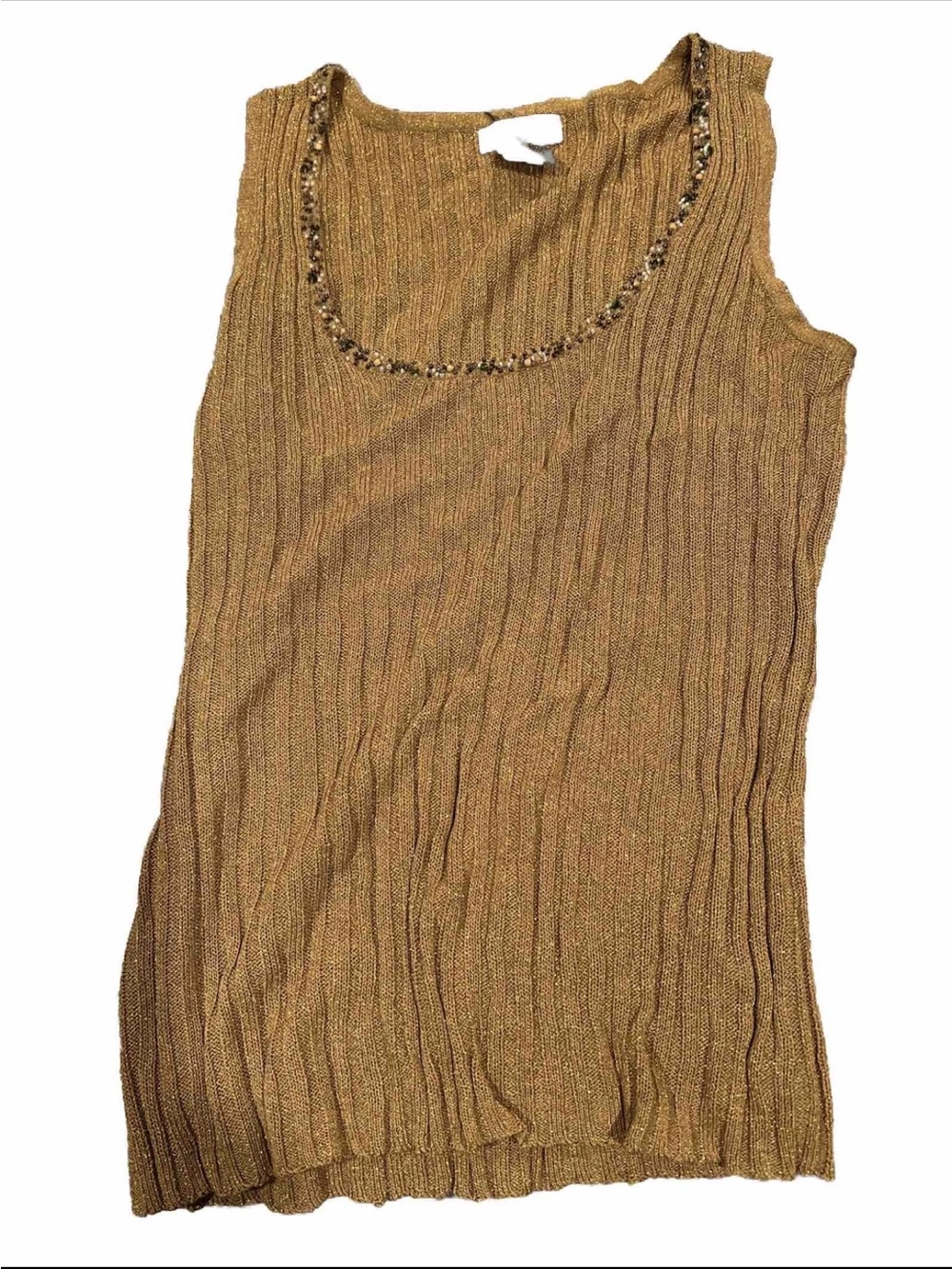 Grace Elements Metallic Bronze Ribbed Tank with Beaded Scoop